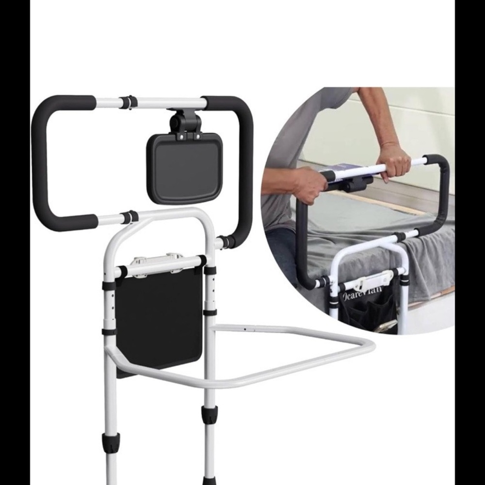Adjustable Bed Assist Rail with Black and White Design